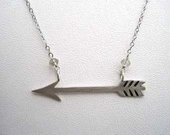 Silver Arrow Necklace- with Gemstones- Inspired by Dianna Agron on Cosmopolitan Magazine