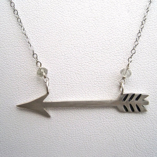 Silver Arrow Necklace- with Gemstones- Inspired by Dianna Agron on Cosmopolitan Magazine