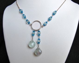 Double Drop Necklace- Aquamarine, Apatite, Silver