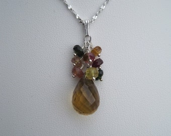 Tourmaline Cluster Necklace with Beer Quartz in Silver