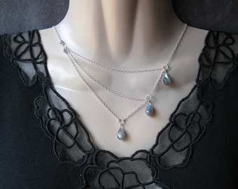Silver Labradorite Necklace with a Trio of Gemstones