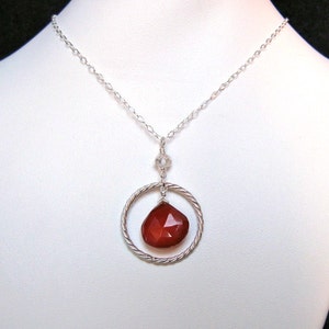 Red Chalcedony Necklace with Aquamarine in Silver image 3