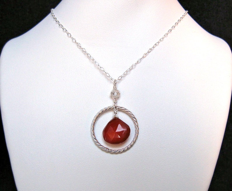 Red Chalcedony Necklace with Aquamarine in Silver image 3