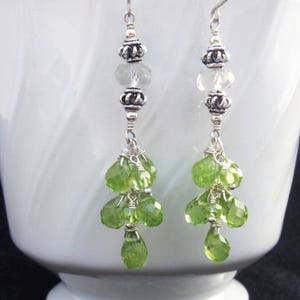 Peridot Cluster Earrings with Green Amethyst in Silver