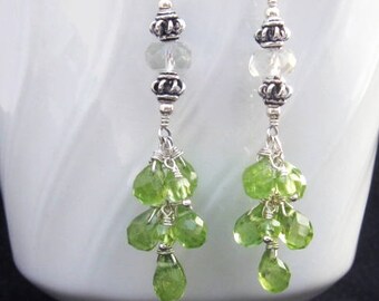 Peridoot Cluster oorbellen met groene amethist in zilver