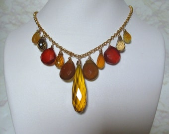 Yellow Quartz Necklace with Chalcedony, Beer Quartz, Gold Filled, Wire Wrapped