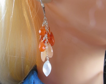 Carnelian Moonstone Earrings- Silver, Cascade Design