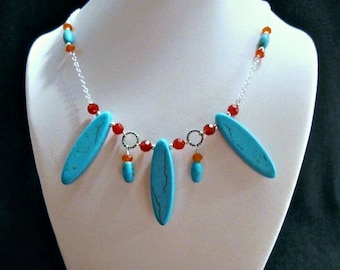 Carnelian Turquoise Necklace in Silver