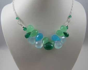 Multi Chalcedony Necklace- Multicolor, Gemstone Cluster, Silver
