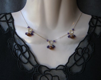 Chalcedony Amethyst Necklace- Gold Filled, Gemstone Trios