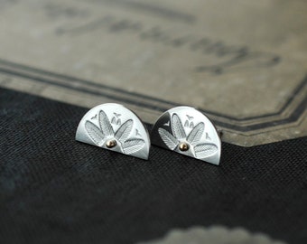 Silver Half Moon Cleopatra studs with 14kt gold or silver beads