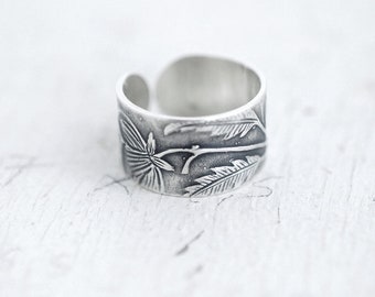 Victorian Floral & Fern Silver ring band