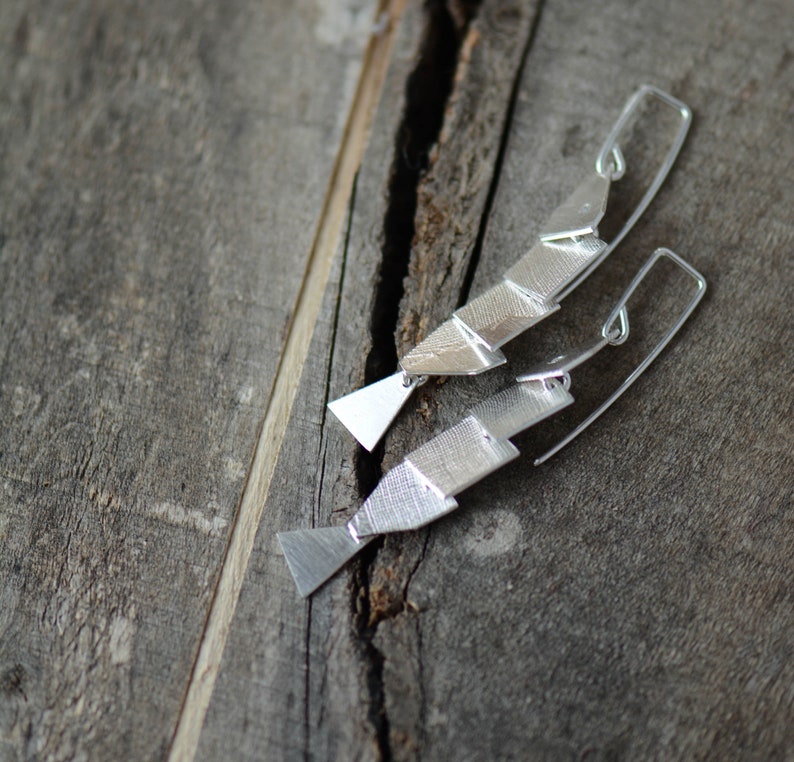 Articulate 5 Segment Silver Fish Earrings image 7