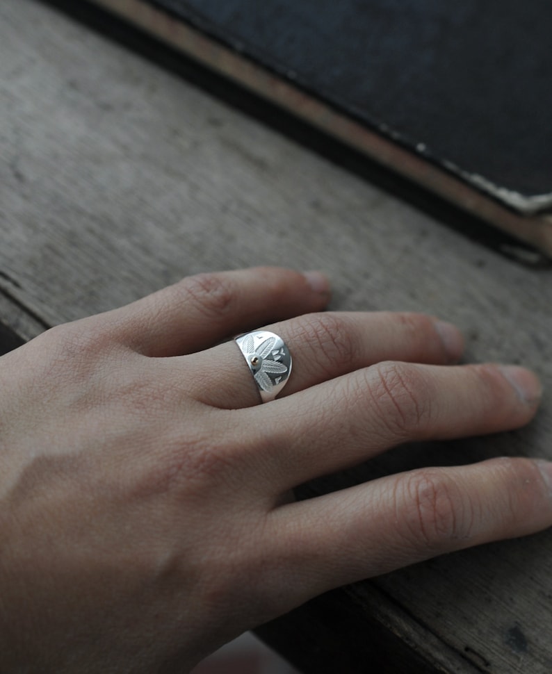 Fantail Crown Crescent Silver with a dot of 18kt Yellow Gold ring image 7