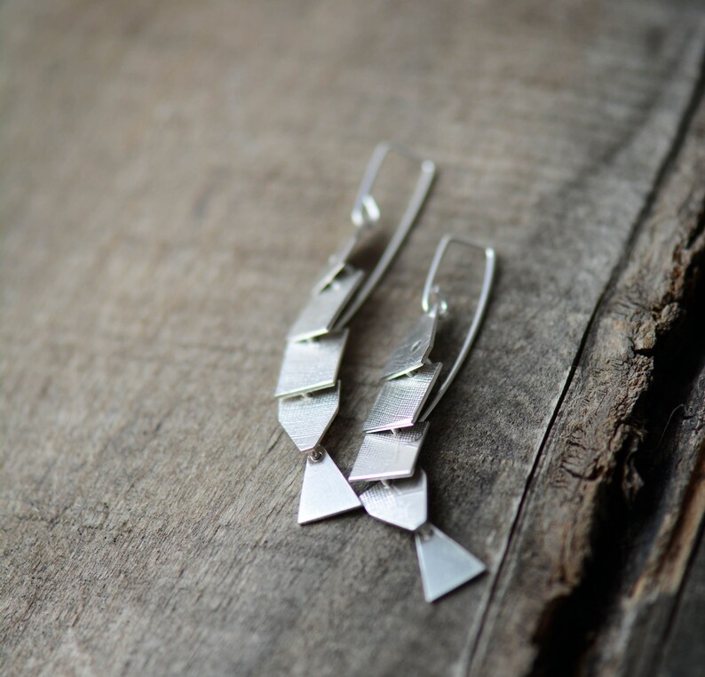 Articulate 5 Segment Silver Fish Earrings image 4