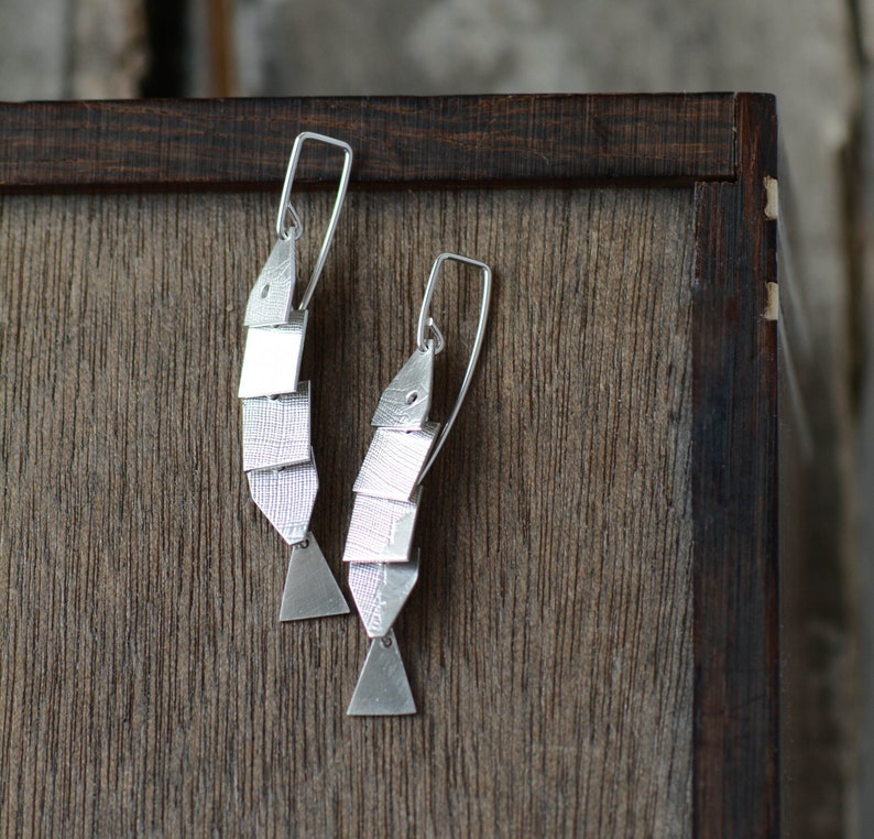 Articulate 5 Segment Silver Fish Earrings image 2