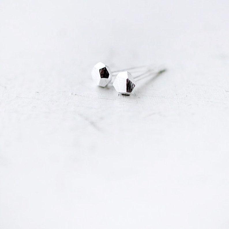 Mini Faceted Diamond-like silver studs image 1