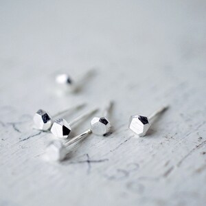 Mini Faceted Diamond-like silver studs image 4