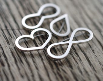Heart or Infinity pin in solid silver