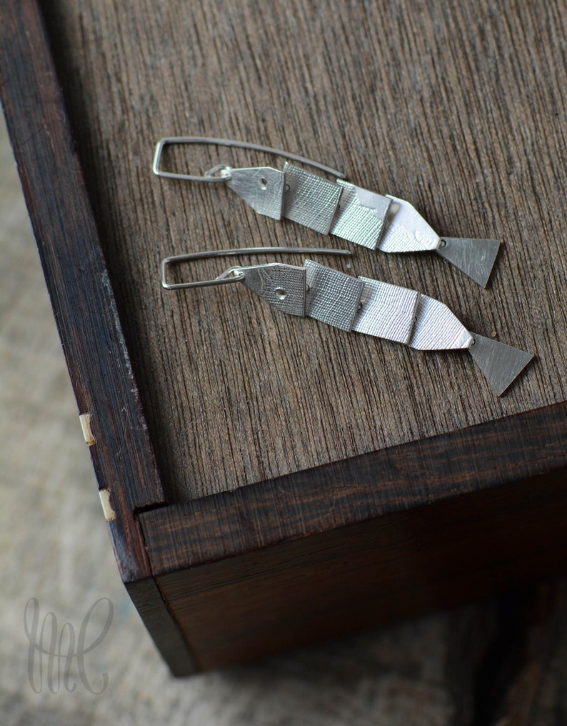 Articulate 5 Segment Silver Fish Earrings image 3