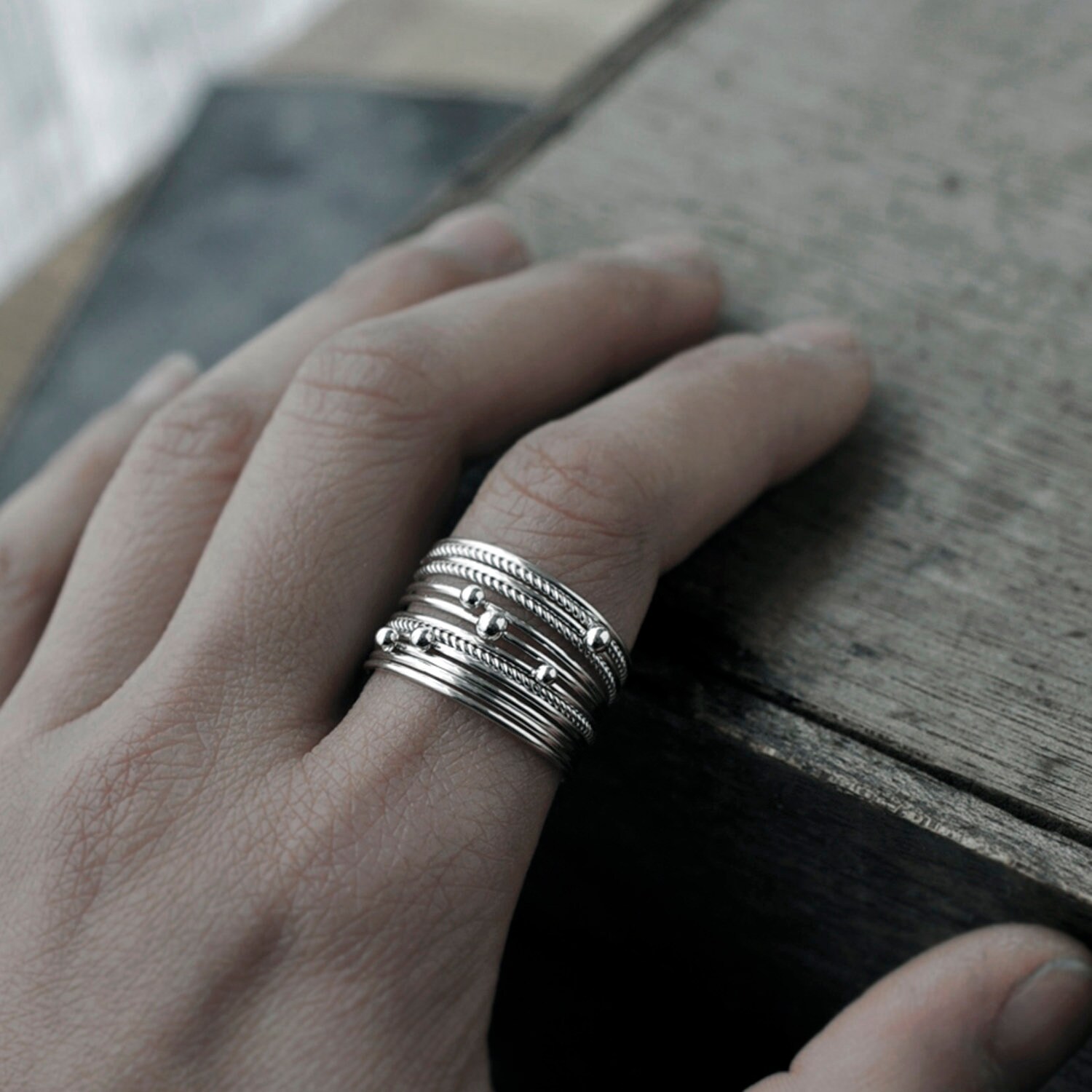 stack ring - etsy Images High Quality Grahic Galactical 12 Silver Stack Rings - Etsy UK