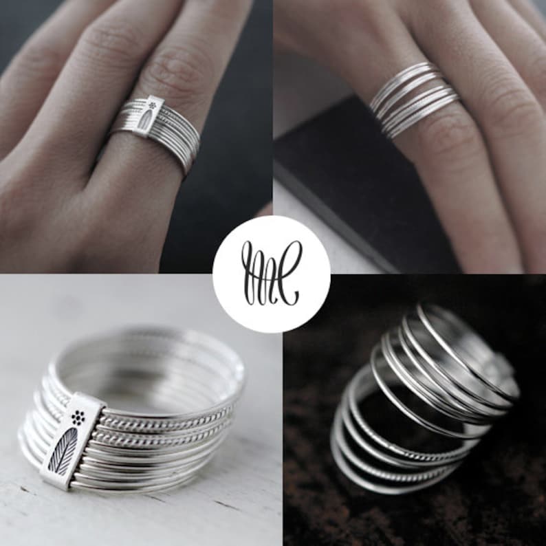 10 Stack of Twist and Turn Silver rings image 6