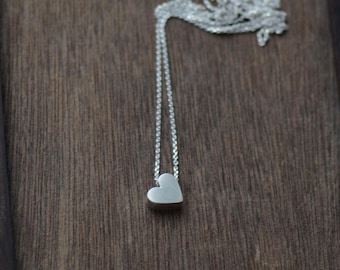 3D Minimal Silver Small Heart long necklace