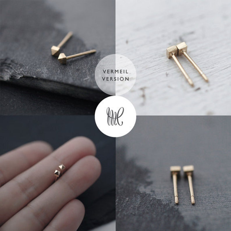 Mini miniature studded Silver or Vermeil pyramid studs image 5