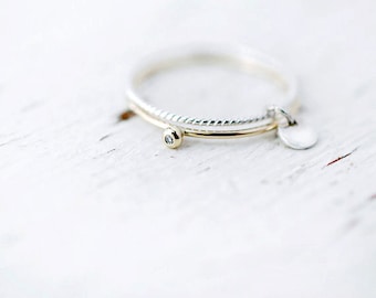 Diamond Toi & Moi 18kt Yellow or Rose Gold and twisted silver ring