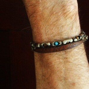 Mens Leather Bracelet Sterling Silver, Tiger Eye, Turquoise and Leather Wild Cochise image 5