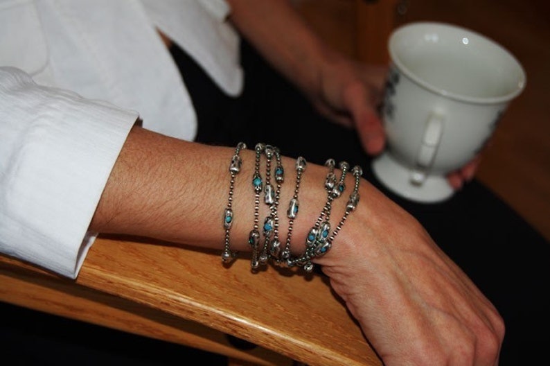 Womens Sterling Silver Chain and Turquoise Bracelet | The Cleopatra image 1