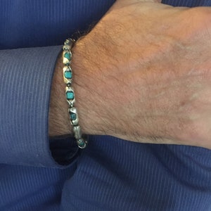 Turquoise Sterling Bracelet The Don turquoise and sterling silver mens or womens bracelet, beaded Turquoise bracelet, Mens or Womens image 2