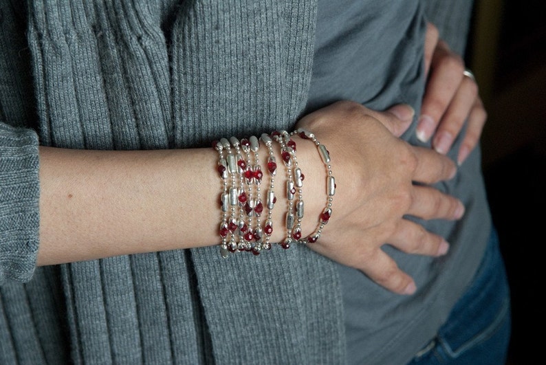 Womens Sterling Chain Beaded Bracelet Red Ruby Kiss gorgeous swarovski crystals set in sterling silver settings, bracelet or necklace image 3