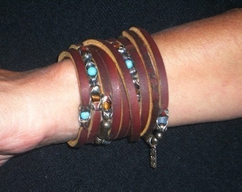 Womens Leather Cuff Bracelet | Gypsy Eye, sterling silver, leather, Turquoise and Tiger Eye beauty