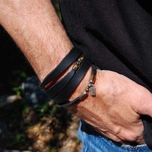 Mens Leather Bracelet The Tycoon Beautiful Black Leather Sterling Stone Wrap Bracelet image 3