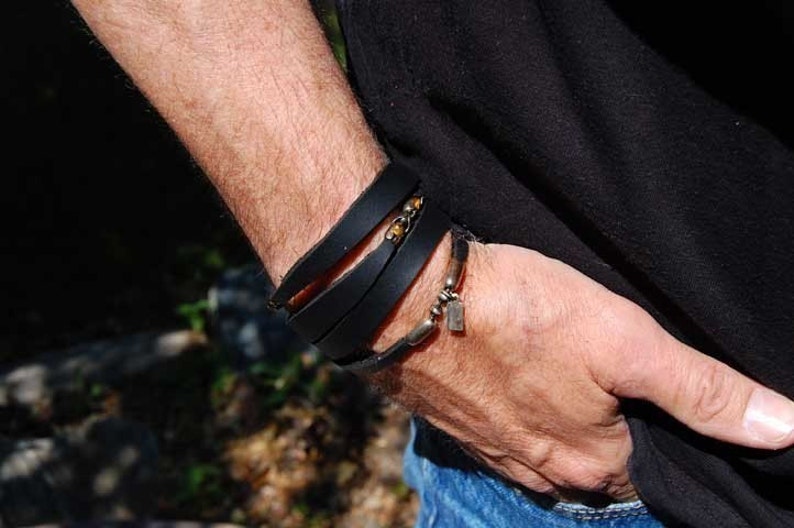 Mens Leather Bracelet The Tycoon Beautiful Black Leather Sterling Stone Wrap Bracelet image 3