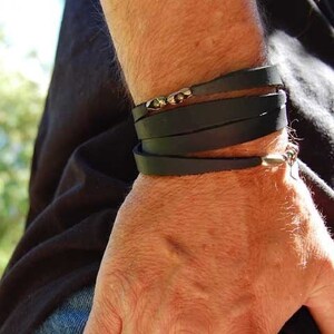 Mens Leather Bracelet The Tycoon Beautiful Black Leather Sterling Stone Wrap Bracelet image 2