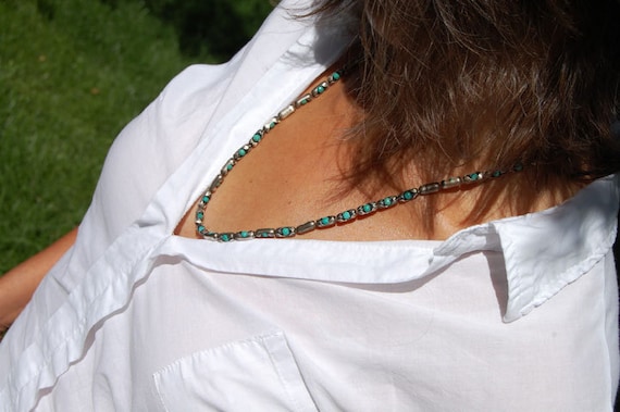 Sterling Silver Genuine Turquoise Stone Necklace or Bracelet |Montana| Beaded Turquoise Necklace, Sterling Silver Aged , Ruggedly Beautiful