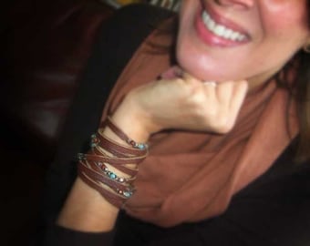 Womens Leather Bracelet |Brown Sugar | Leather Cuff Bracelet, Bangle Bracelet, Sterling, Stone Bracelet, Leather Wrap, Women&#39;s Personalize