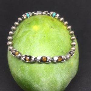 Turquoise, Tiger Eye, Sterling Bracelet | The Kratos| set in oxidized Sterling Silver settings with windows so stones show through, Unisex