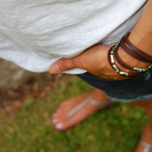 Turquoise Leather Cuff Bracelet |Potawatomi Princess| Sterling Silver Cuff Wrap, Turquoise Wrap, Crystal Leather Wrap