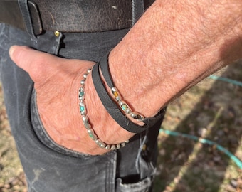 Turquoise Bracelet, Sterling Silver Black Onyx | The Miami | Unisex Custom Made Personalized Bangle Cuff Chain Stone Rugged Edgy Bracelets