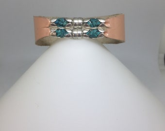 Women’s Leather Cuff Bracelet | Pink Cadillac | Sterling Silver with Turquoise Stones , Sterling Magnetic Clasp, Leather Bangle Custom