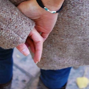 Womens Black Leather Bracelet The Cherokee Turquoise Sterling Silver Cuff Bracelet, Ball Chain Clasp, Made to order, perfect fit image 2