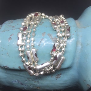 Sterling Silver Diamond Cut Chain W Siam Swarovski Crystals in 20 Sterling Settings | Holiday Vixen| 21.5&quot; Bracelet/Neck