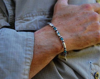 Mens Turquoise Sterling Bracelet | The Don | turquoise and sterling silver mens or womens bracelet, beaded Turquoise bracelet