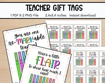 Printable Teacher Appreciation Gift Tags | Teacher Appreciation Thank You Tag | Flair Pens Gift Tag | Teacher Gift