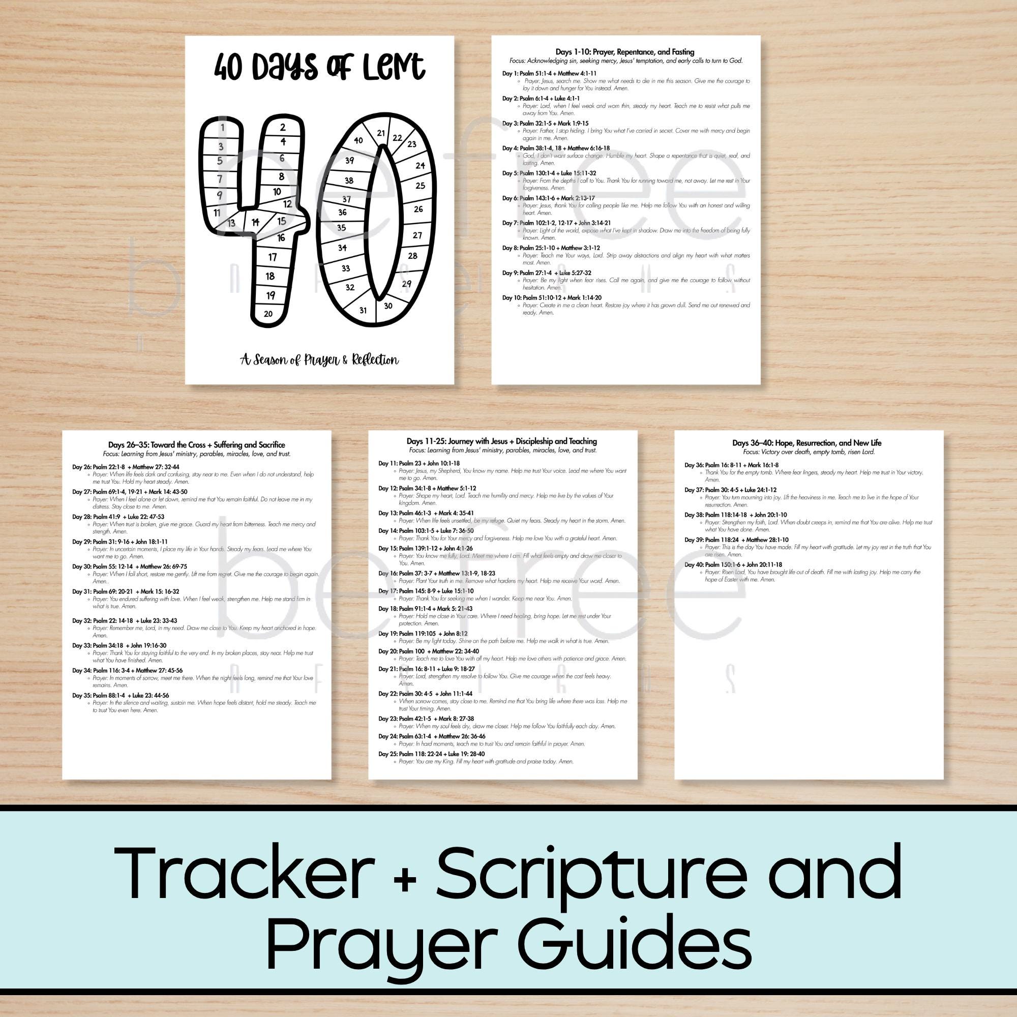 40 Days of Lent Printable Tracker + Scripture & Prayer Guide | Lenten ...
