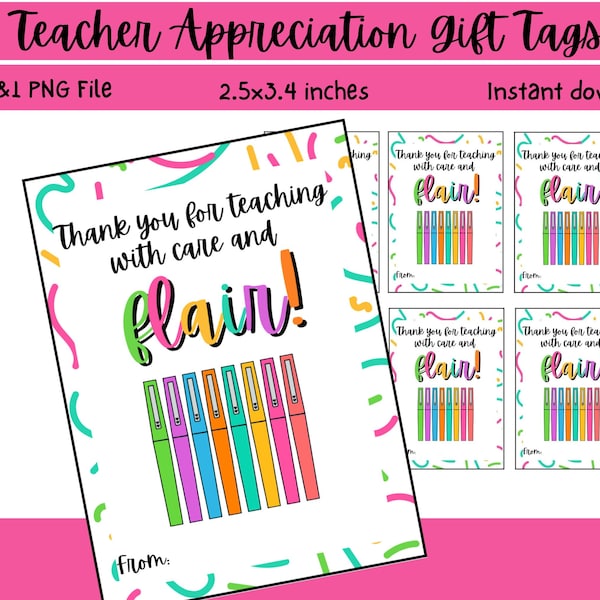 Printable Teacher Appreciation Gift Tags | Teacher Appreciation Thank You Tag | Flair Pen Gift Tag | Teacher Gift