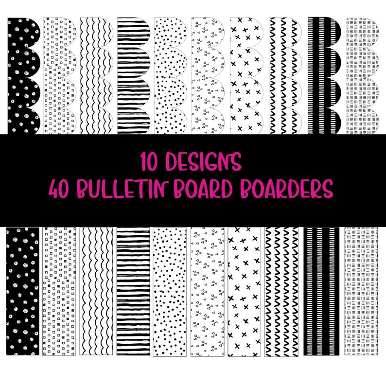 Black and White Bulletin Board Border, Geometric Bulletin Board Boarder, Classroom Decor, Bulletin Board Trim, Printer Friendly Border image 8